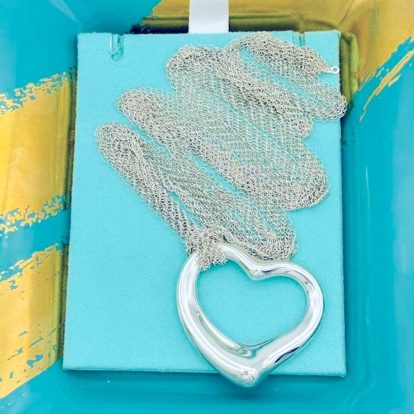 ๐ธ Authentic Tiffany & Co. Peretti Open Heart Pendant On Mesh Chain - Picture 3 of 9